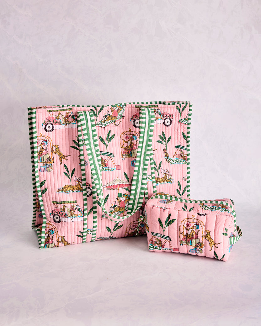 Cabana Cats - Traveler Tote & Quilted Pouch Bundle - Peach Daiquiri - Printfresh