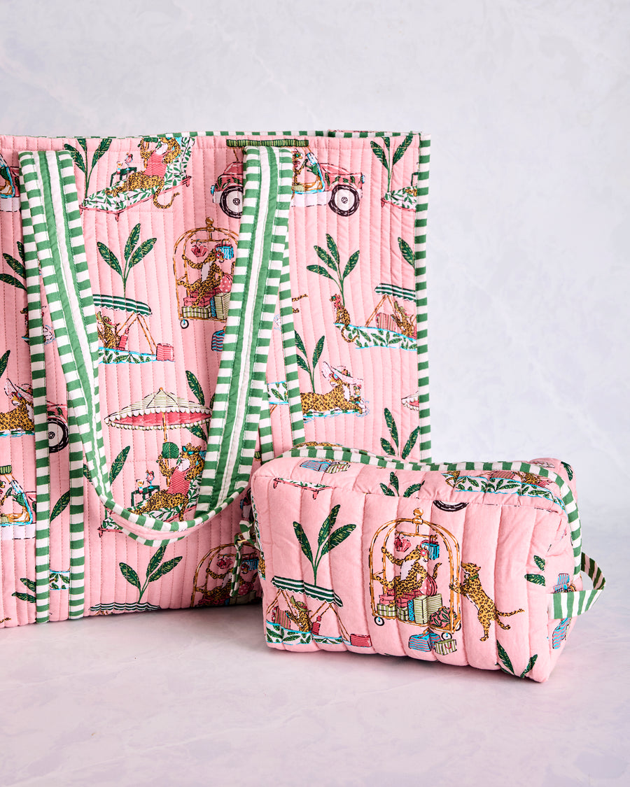 Cabana Cats - Traveler Tote & Quilted Pouch Bundle - Peach Daiquiri - Printfresh