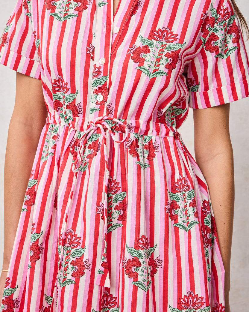 Carnation Stripes - Maude Dress - Scarlet Petal - Printfresh