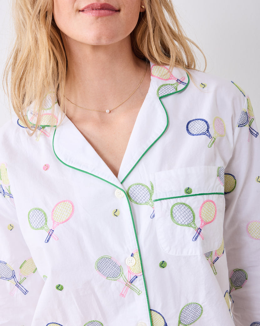 Embroidered Tennis Club - Long PJ Set - Cloud - Printfresh