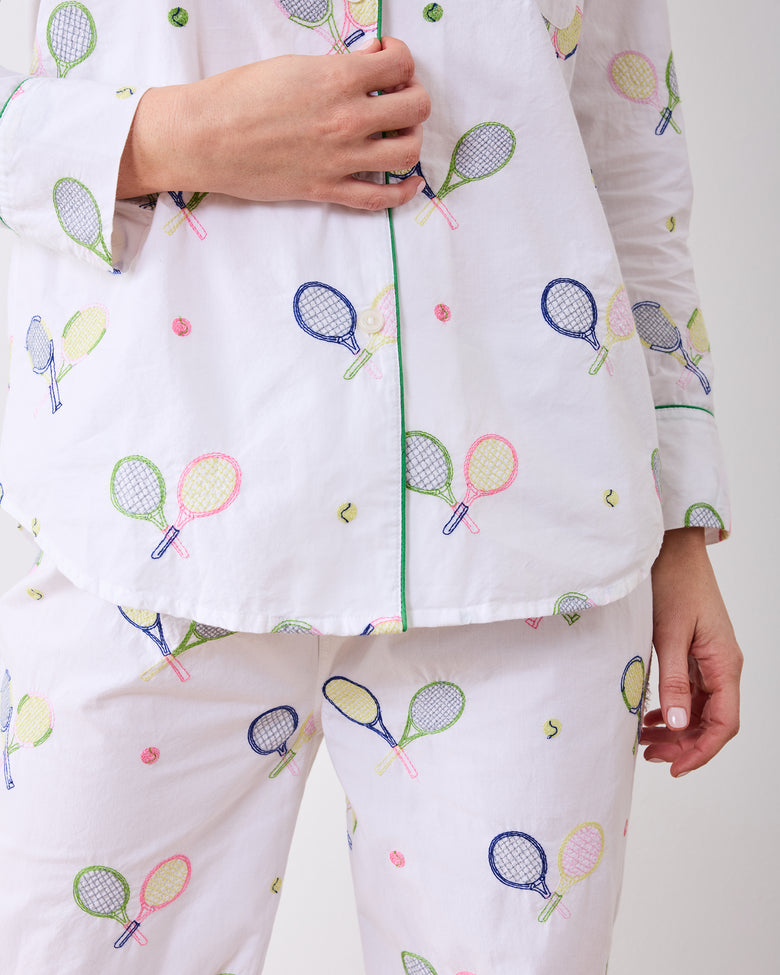 Embroidered Tennis Club - Long PJ Set - Cloud - Printfresh