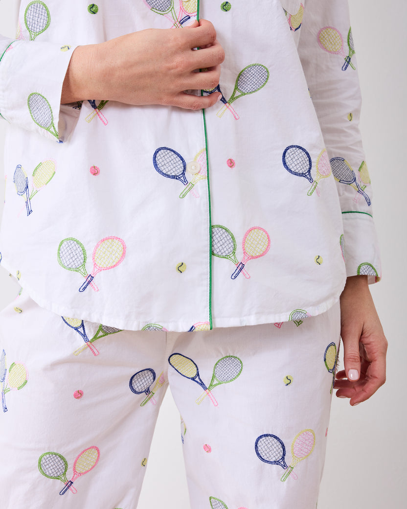 Embroidered Tennis Club - Long PJ Set - Cloud - Printfresh