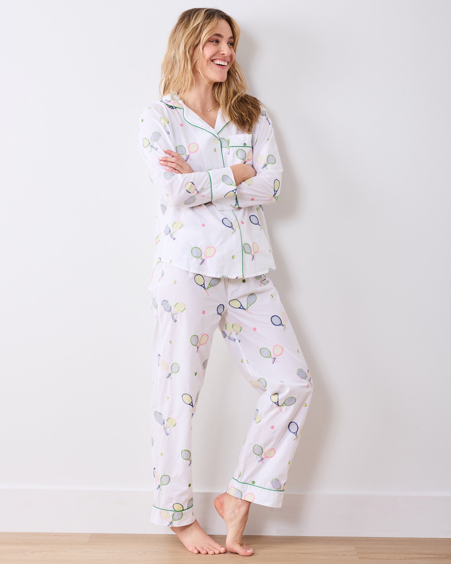 Embroidered Tennis Club - Long PJ Set - Cloud - Printfresh