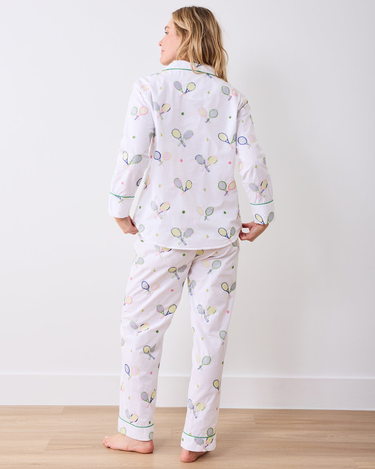 Embroidered Tennis Club - Long PJ Set - Cloud - Printfresh