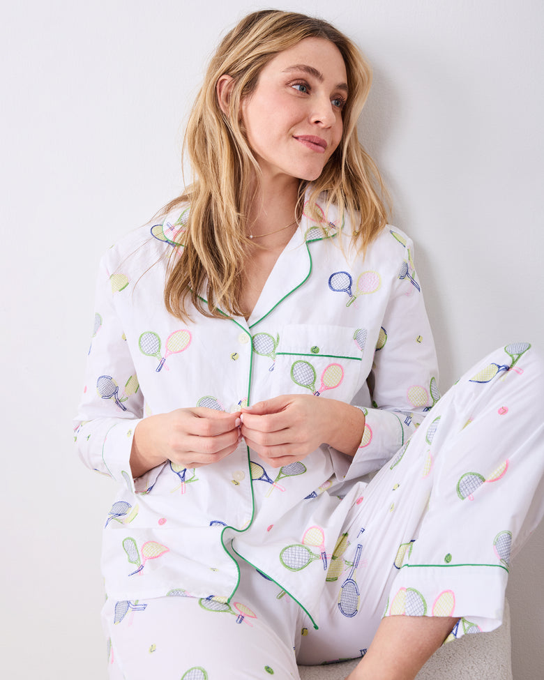Embroidered Tennis Club - Long PJ Set - Cloud - Printfresh
