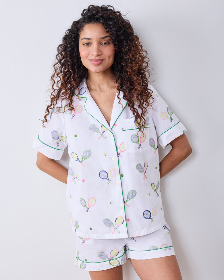 Embroidered Tennis Club - Short PJ Set - Cloud - Printfresh