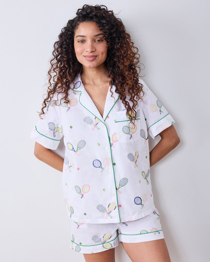 Embroidered Tennis Club - Short PJ Set - Cloud - Printfresh