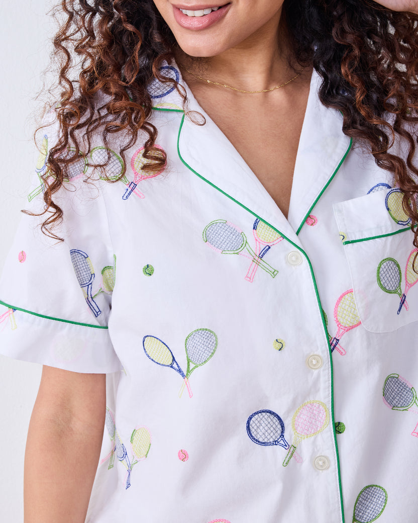 Embroidered Tennis Club - Short PJ Set - Cloud - Printfresh