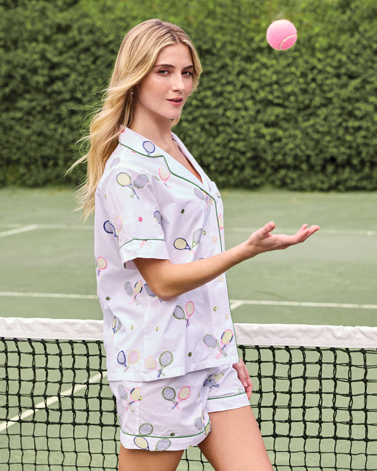 Embroidered Tennis Club - Short PJ Set - Cloud - Printfresh