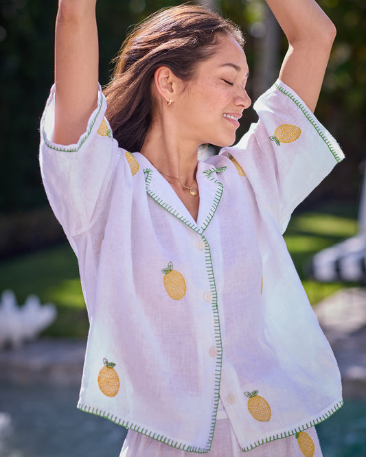 Embroidered Lemon Drop - Linen Wildest Dreams Set - Cloud - Printfresh