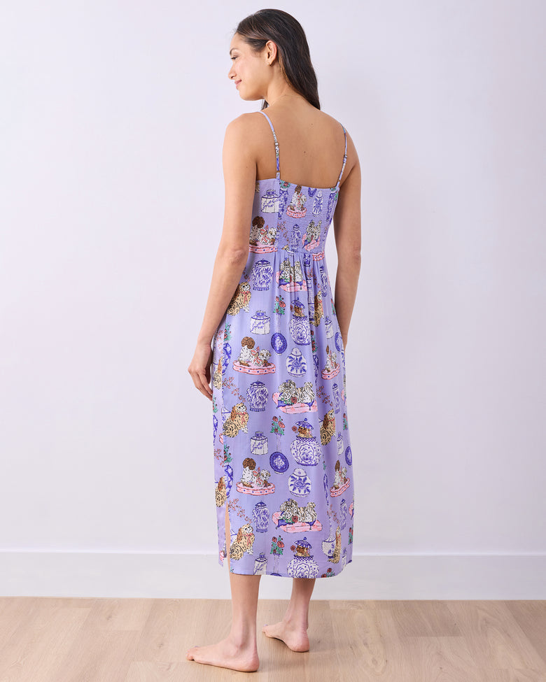 Fancy Dogs - Eco Satin Chic to Sleep Nightgown - Lavender Glaze - Printfresh
