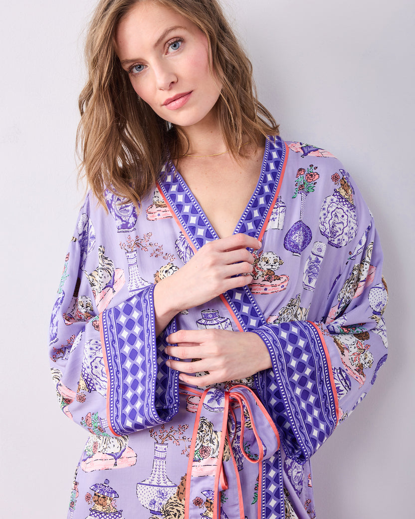 Fancy Dogs - Eco Satin Robe - Lavender Glaze - Printfresh