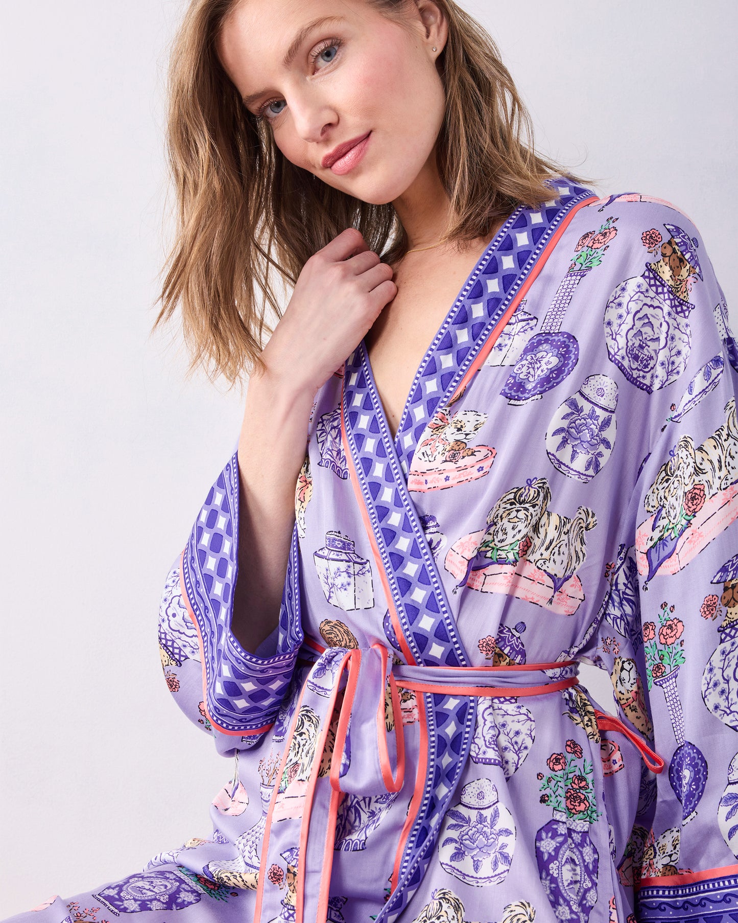 Fancy Dogs - Eco Satin Robe - Lavender Glaze - Printfresh