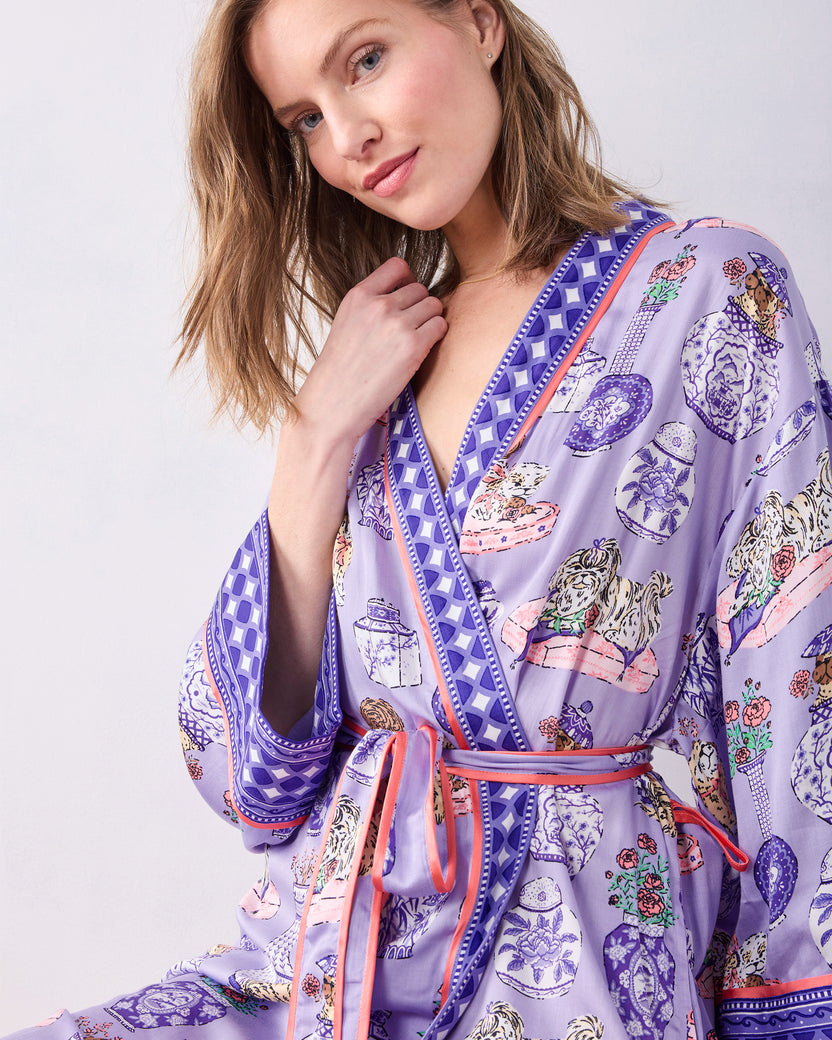 Fancy Dogs - Eco Satin Robe - Lavender Glaze - Printfresh