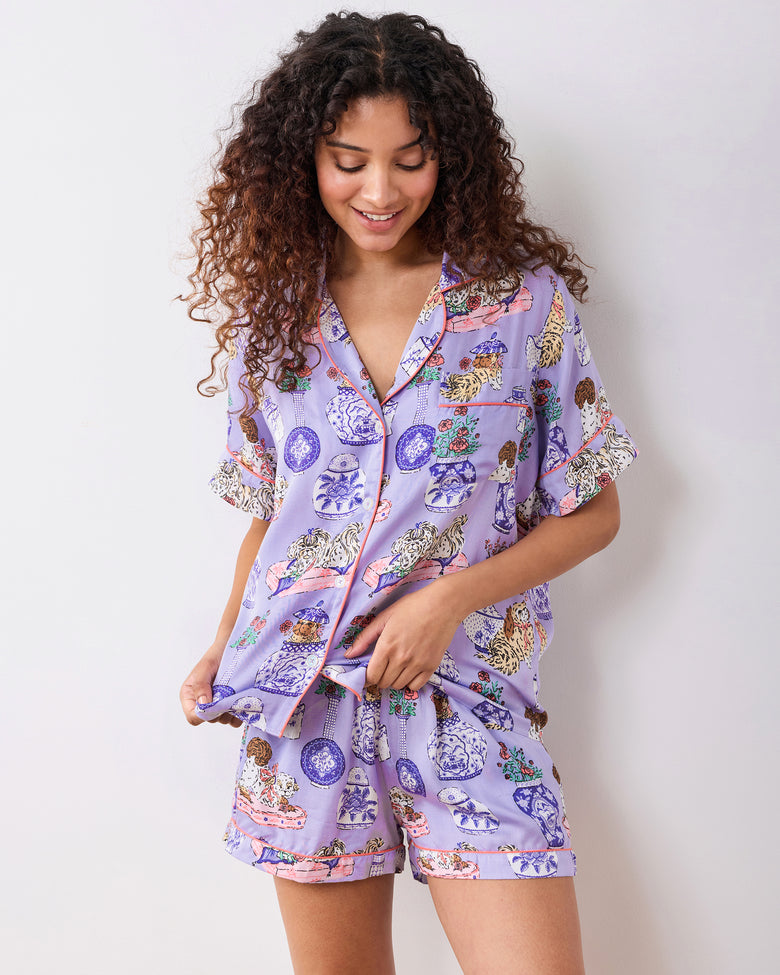 Fancy Dogs - Eco Satin Classic Short Set - Lavender Glaze - Printfresh