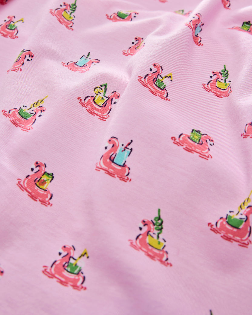 Flamingo Floaties - Organic Pima Modal Knit Long PJ Set - Pink Lemonade