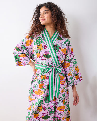 Green Thumb - Long Robe - Pink Cosmos - Printfresh