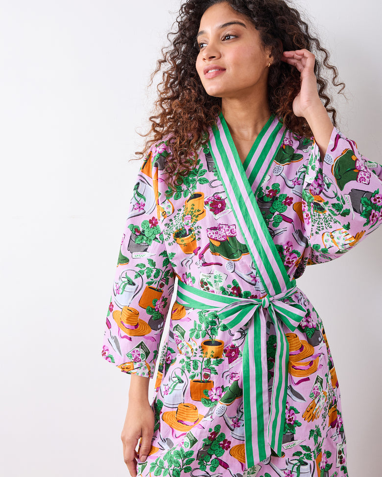 Green Thumb - Long Robe - Pink Cosmos - Printfresh