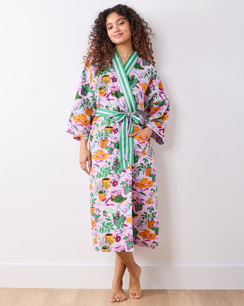 Green Thumb - Long Robe - Pink Cosmos - Printfresh