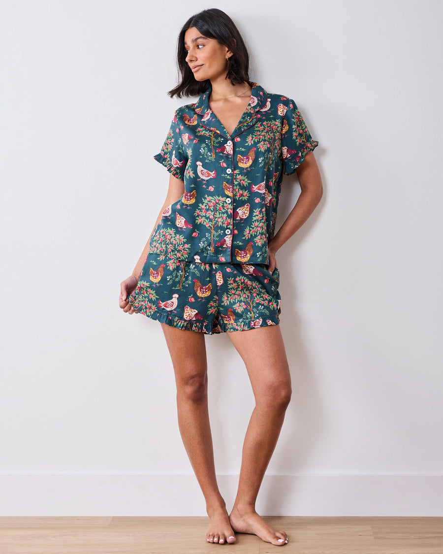 Hen House - Eco Satin Ruffle Set - Navy - Printfresh