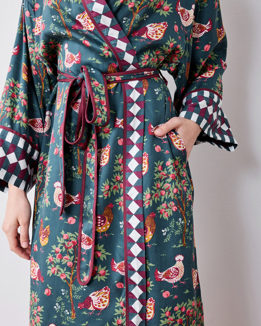 Hen House - Eco Satin Robe - Navy - Printfresh