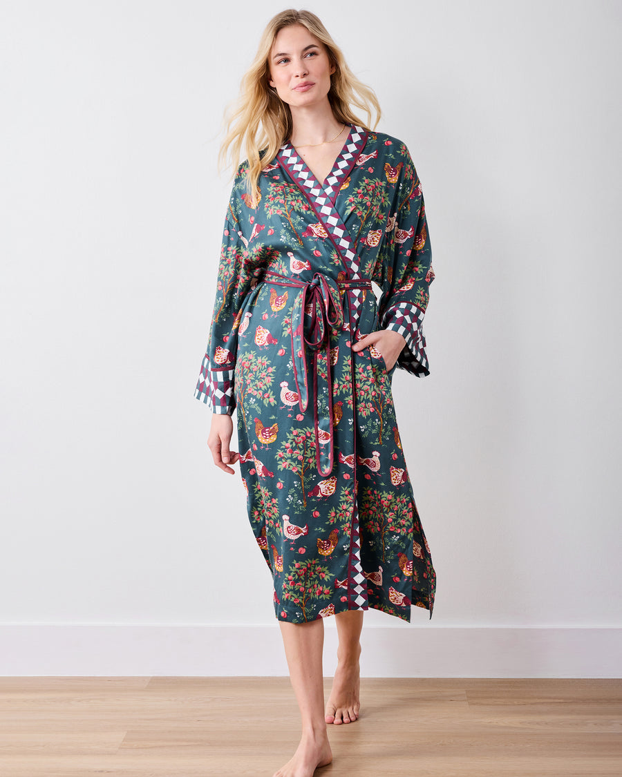 Hen House - Eco Satin Robe - Navy - Printfresh