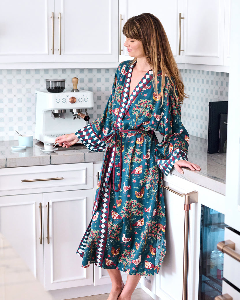 Hen House - Eco Satin Robe - Navy - Printfresh