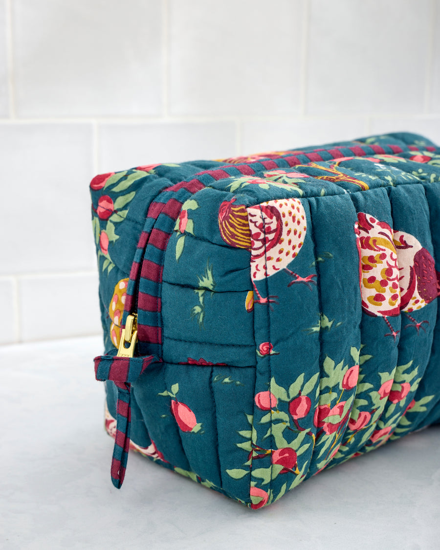 Hen House - Quilted Pouch - Navy - Printfresh