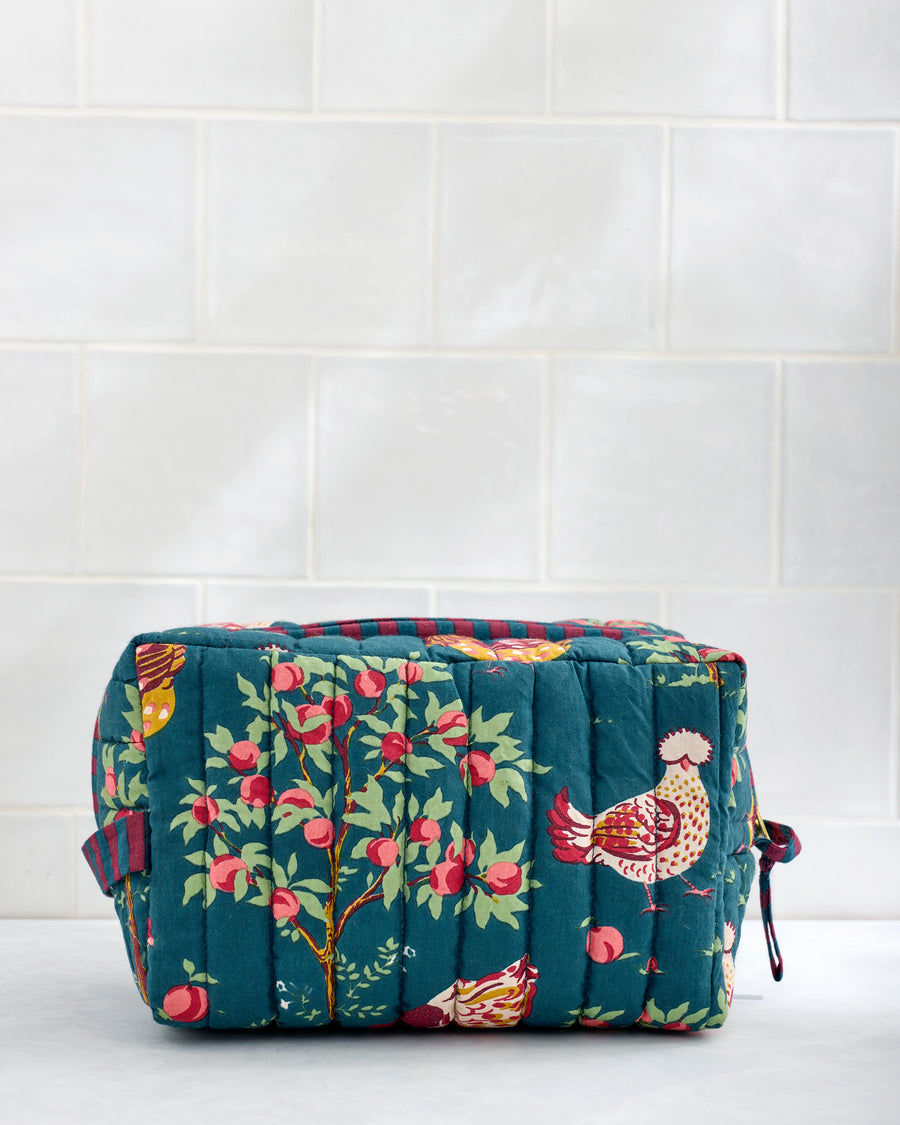Hen House - Quilted Pouch - Navy - Printfresh