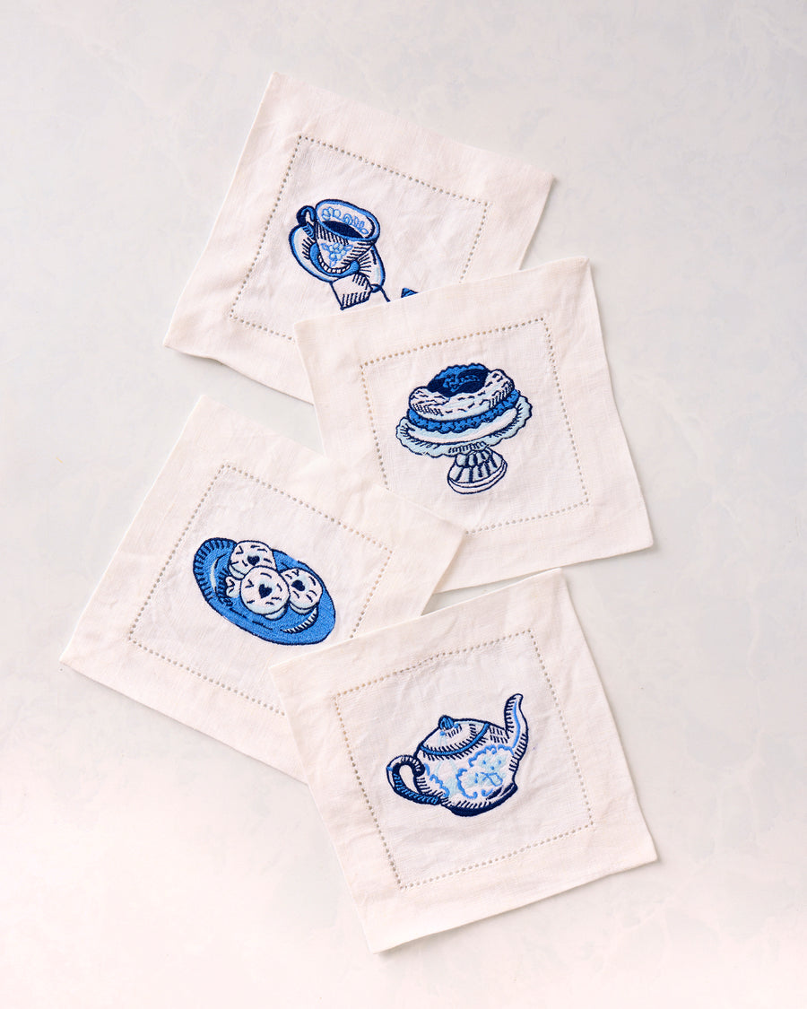 High Tea Toile - Set of 4 Cocktail Napkins - Notting Hill Blue - Printfresh