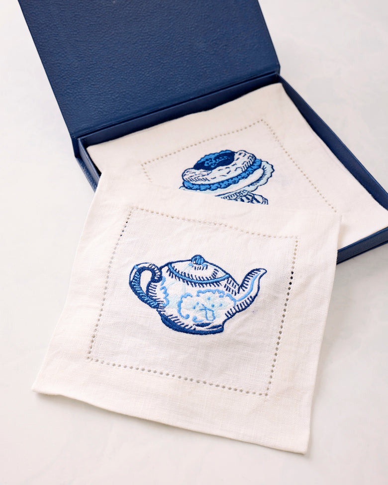 High Tea Toile - Set of 4 Cocktail Napkins - Notting Hill Blue - Printfresh