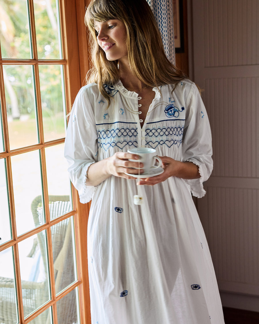 High Tea Toile - Dreamscape Nightgown - Notting Hill Blue - Printfresh