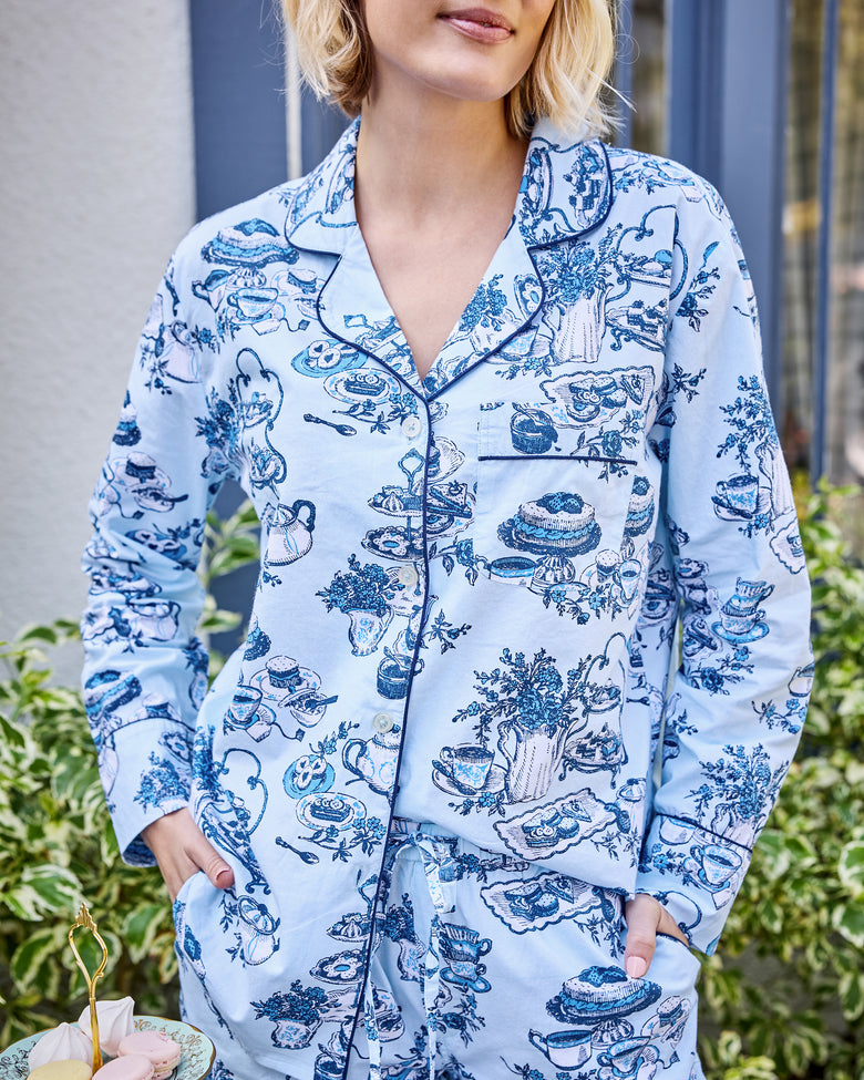 High Tea Toile - Long PJ Set - Notting Hill Blue - Printfresh