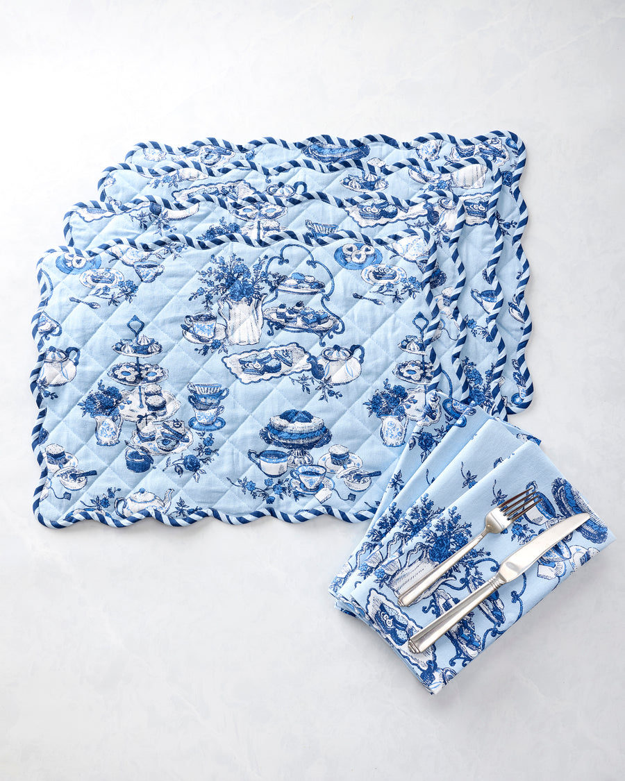 High Tea Toile - Set of 4 Placemats & Napkins Bundle - Notting Hill Blue - Printfresh