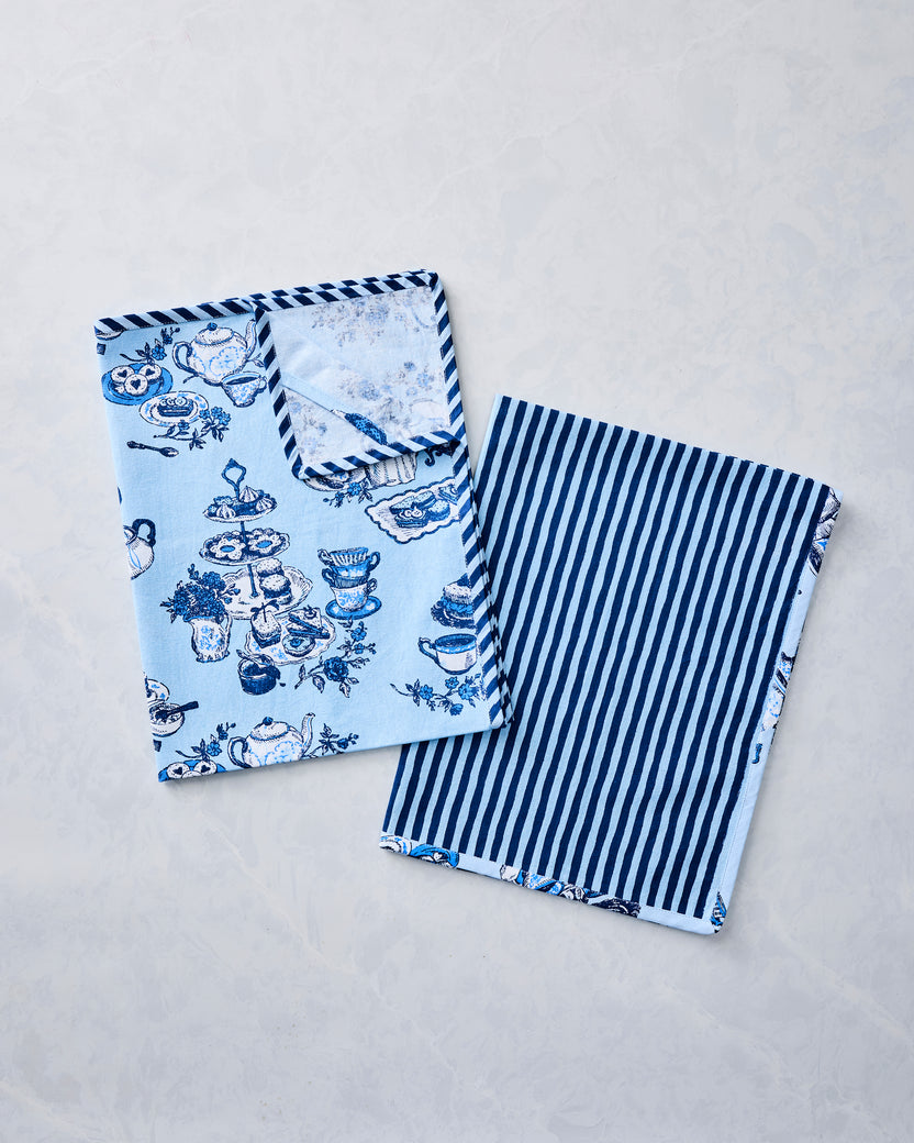 High Tea Toile - Set of 2 Tea Towels - Notting Hill Blue - Printfresh