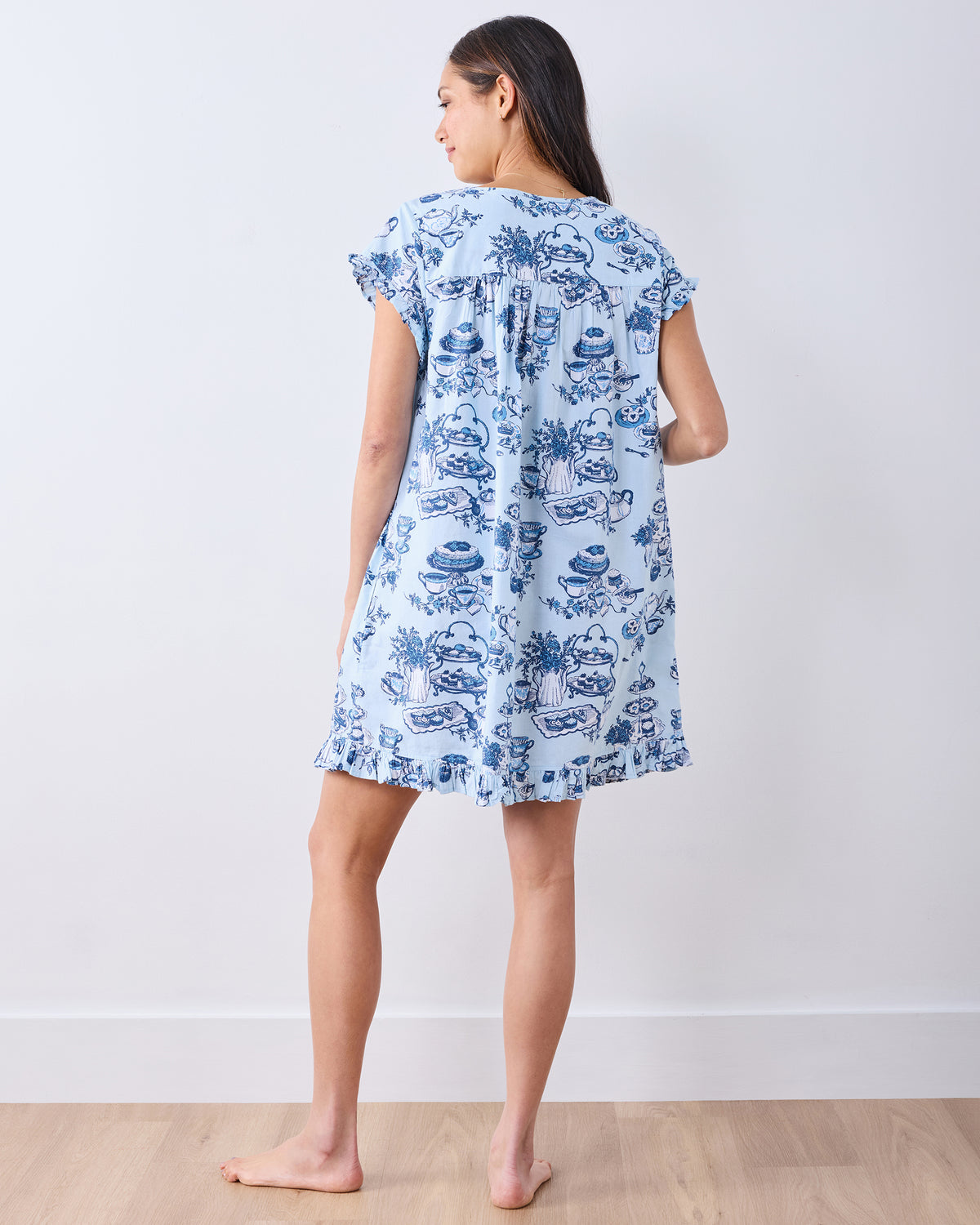 High Tea Toile - Pintuck Nightgown - Notting Hill Blue - Printfresh