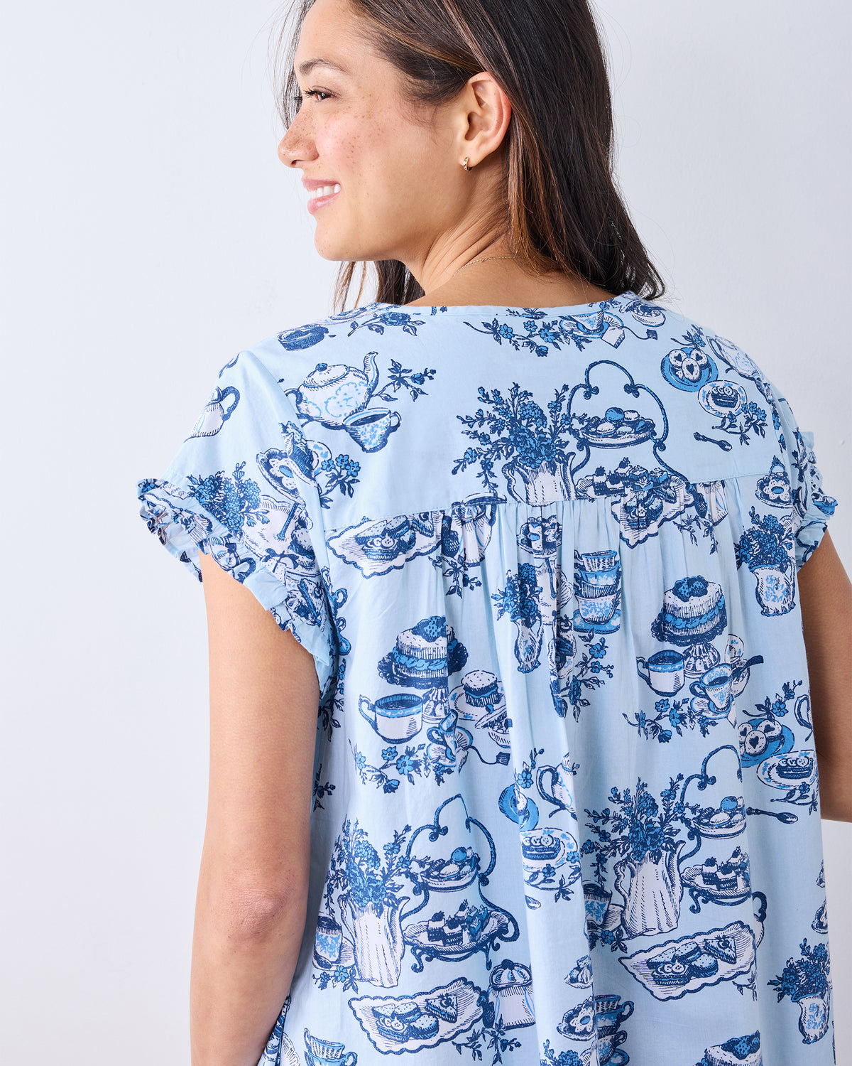 High Tea Toile - Pintuck Nightgown - Notting Hill Blue - Printfresh