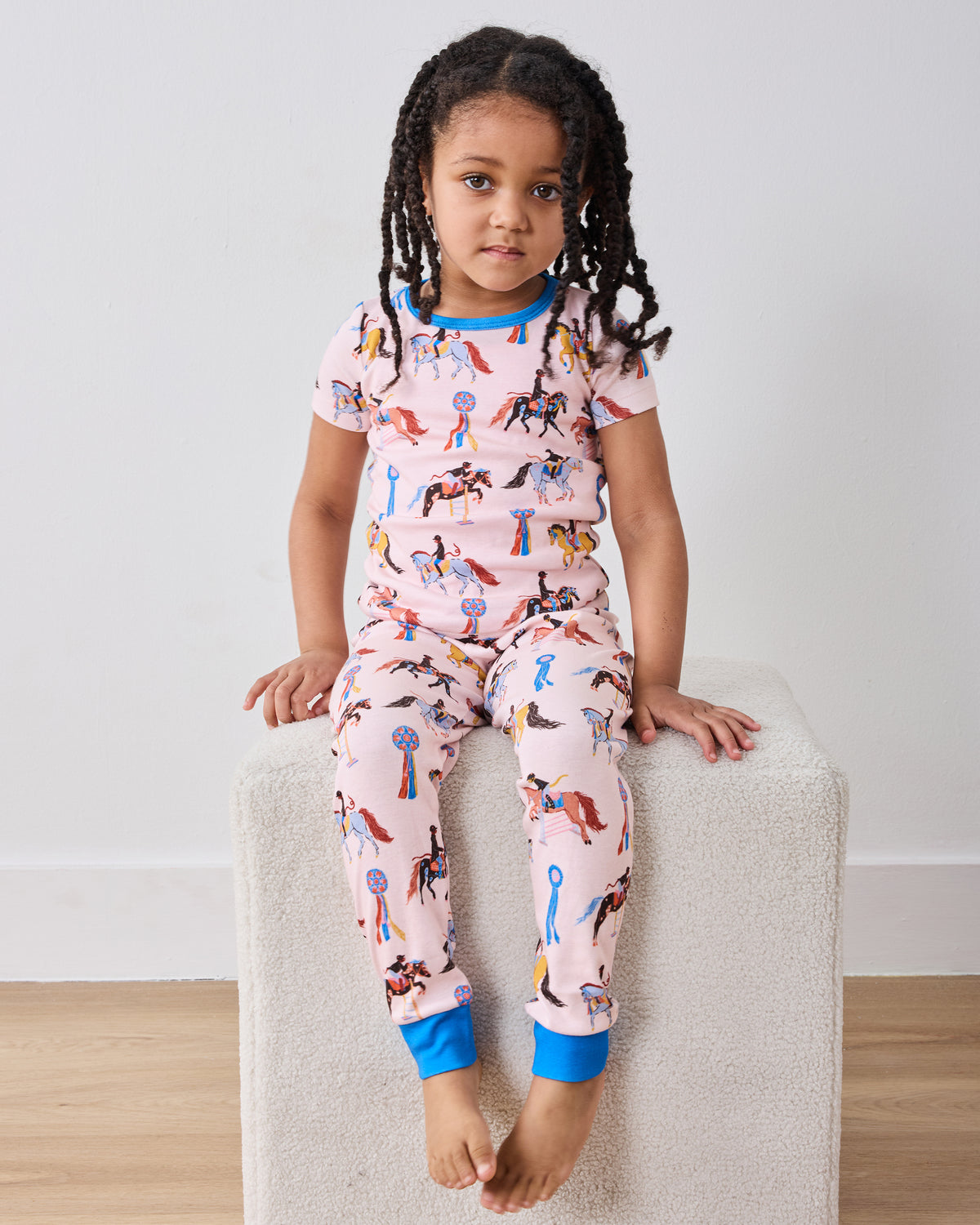 Horse Show - Kids Organic Pima Short Sleeve PJ Set - Pale Peach - Printfresh