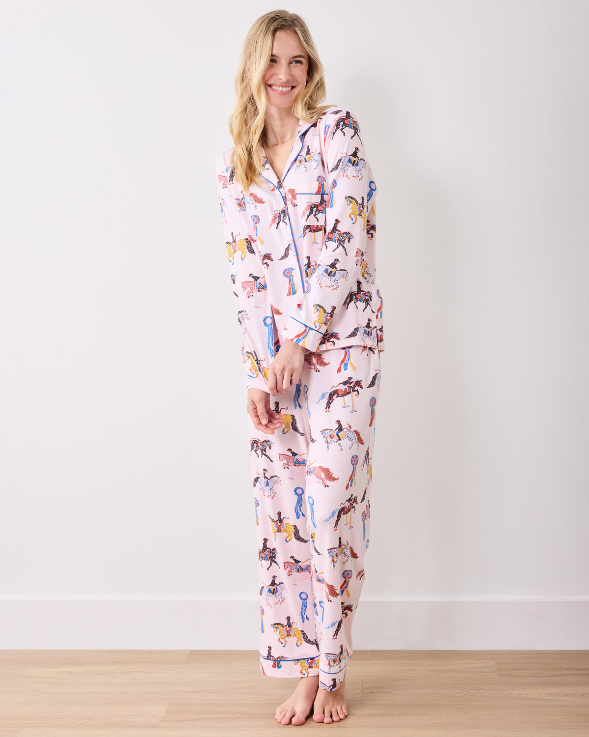 Horse Show - Organic Pima Modal Knit Long PJ Set - Pale Peach - Printfresh