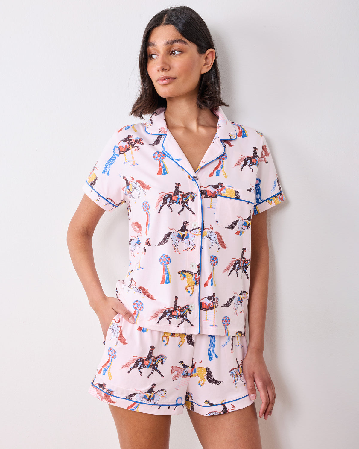 Horse Show - Organic Pima Modal Knit Short PJ Set - Pale Peach - Printfresh