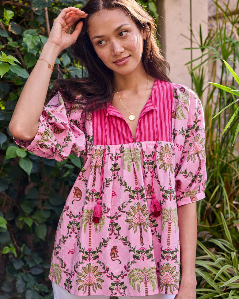Island Muse - Greta Blouse - Pink Flamingo - Printfresh