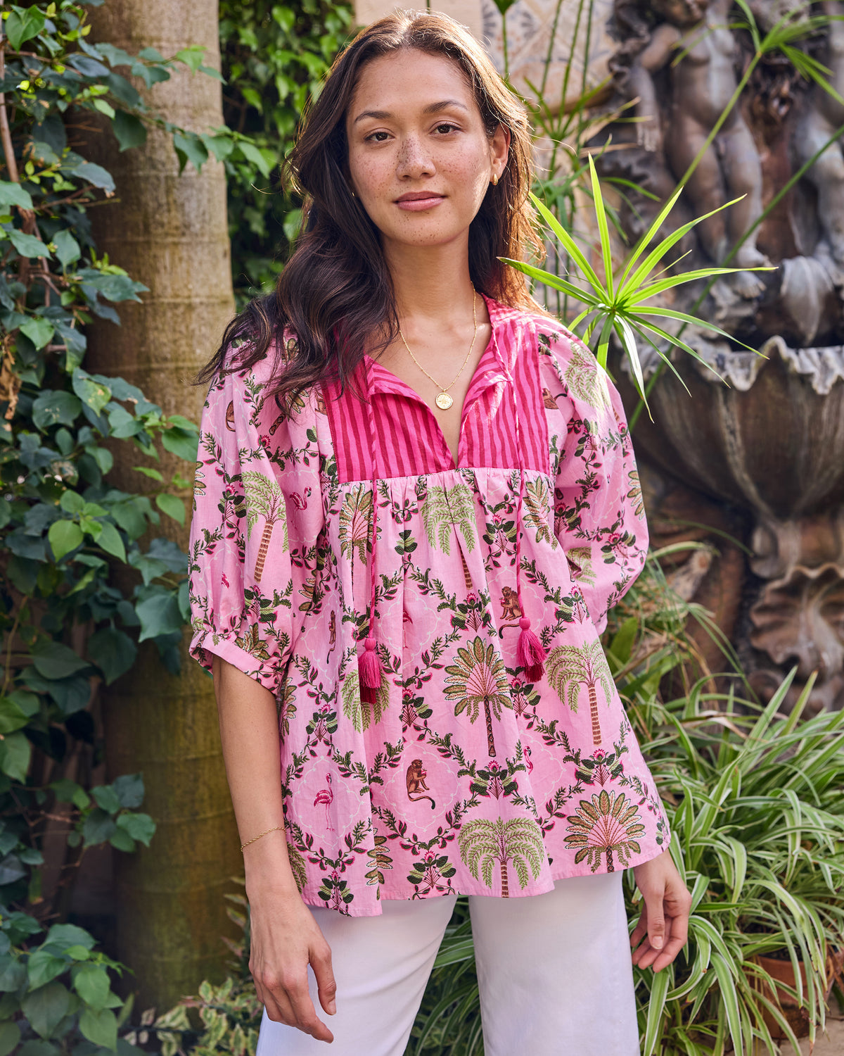 Island Muse - Greta Blouse - Pink Flamingo - Printfresh