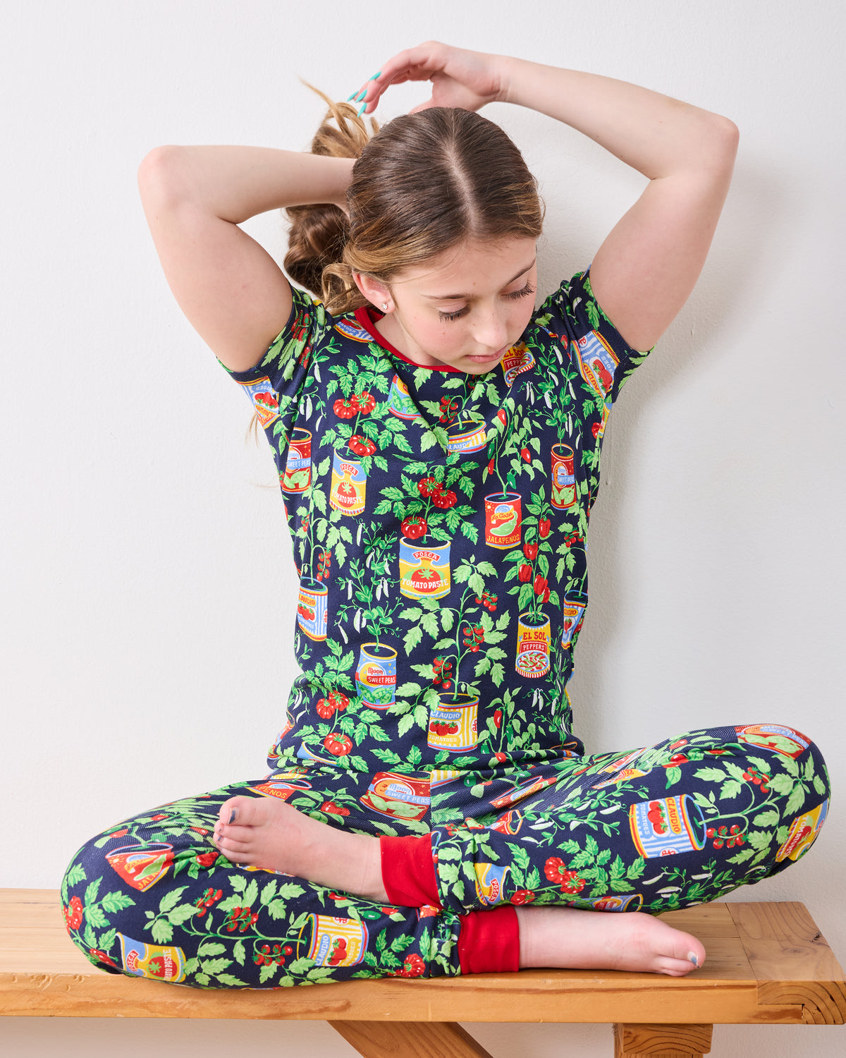 Kitchen Garden - Kids Organic Pima Short Sleeve PJ Set - Navy - Printfresh