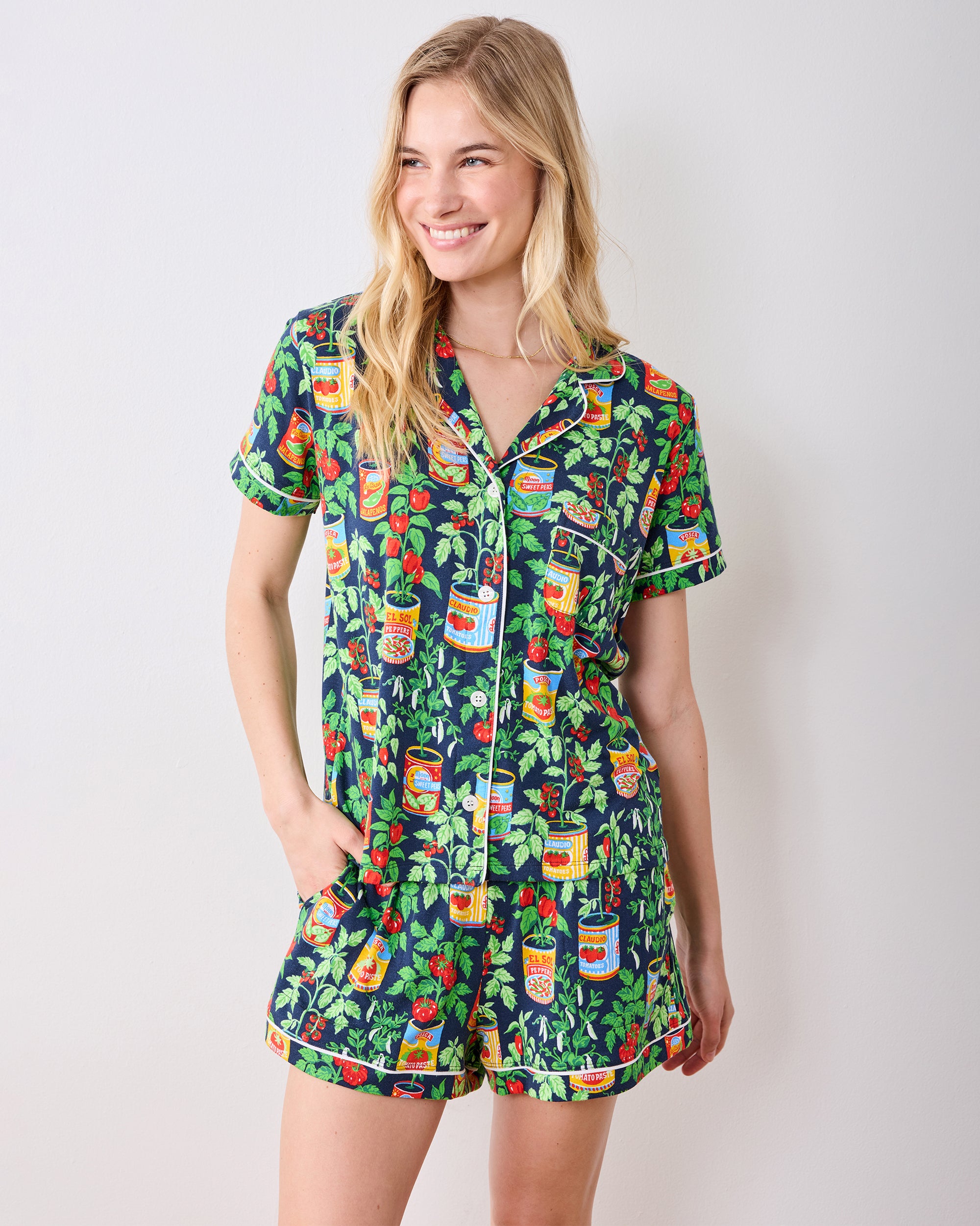 Kitchen Garden - Kids Organic Pima Short Sleeve PJ Set - Navy - Printfresh