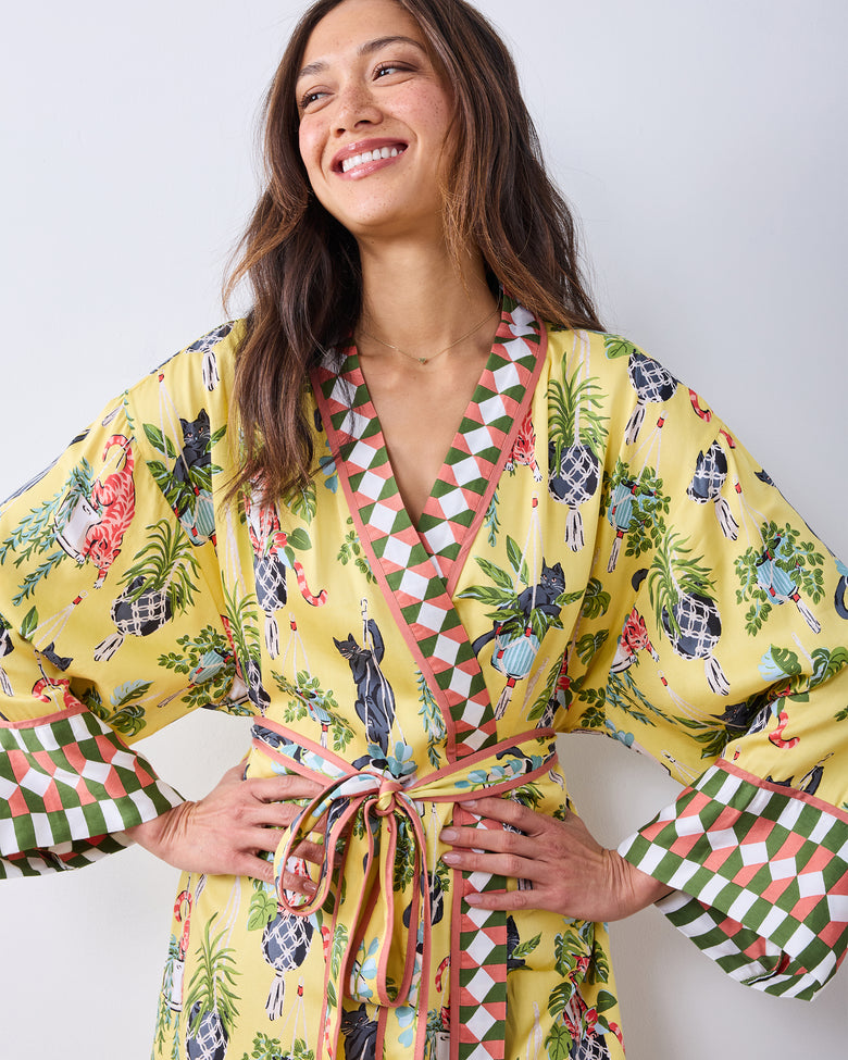 Macrame Mischief - Eco Satin Robe - Sunshine - Printfresh