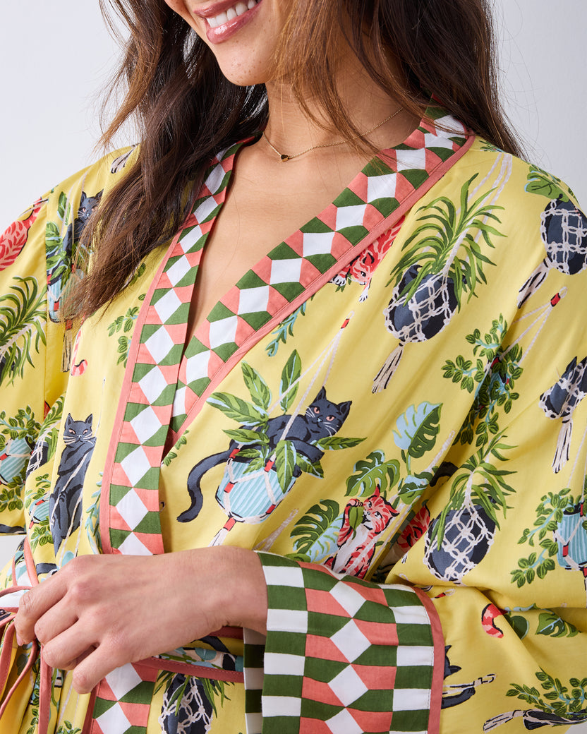 Macrame Mischief - Eco Satin Robe - Sunshine - Printfresh