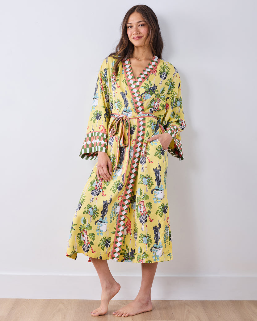 Macrame Mischief - Eco Satin Robe - Sunshine - Printfresh