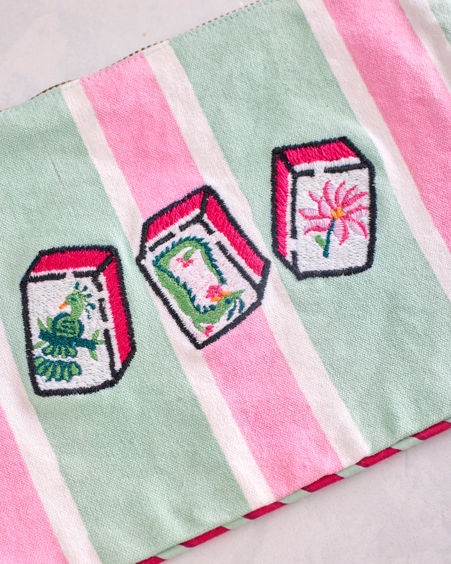 Mah Jongg Menagerie - Canvas Pouch - Pale Jade - Printfresh