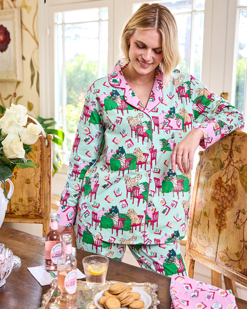 Mah Jongg Menagerie - Long PJ Set - Pale Jade - Printfresh