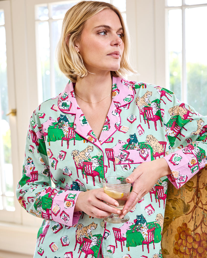 Mah Jongg Menagerie - Long PJ Set - Pale Jade - Printfresh